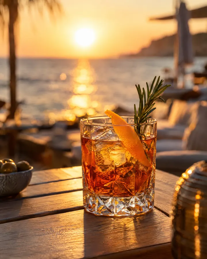 Cóctel de autor al atardecer · imagen concepto Grow Ibiza