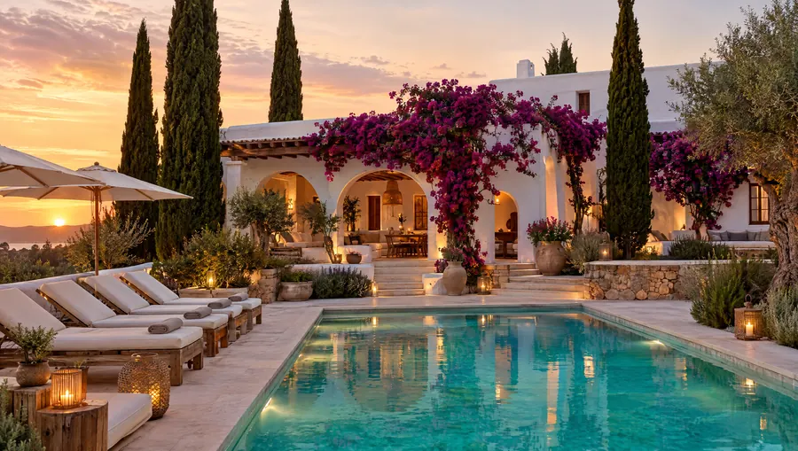 Finca boutique, entrada y piscina · imagen concepto Grow Ibiza