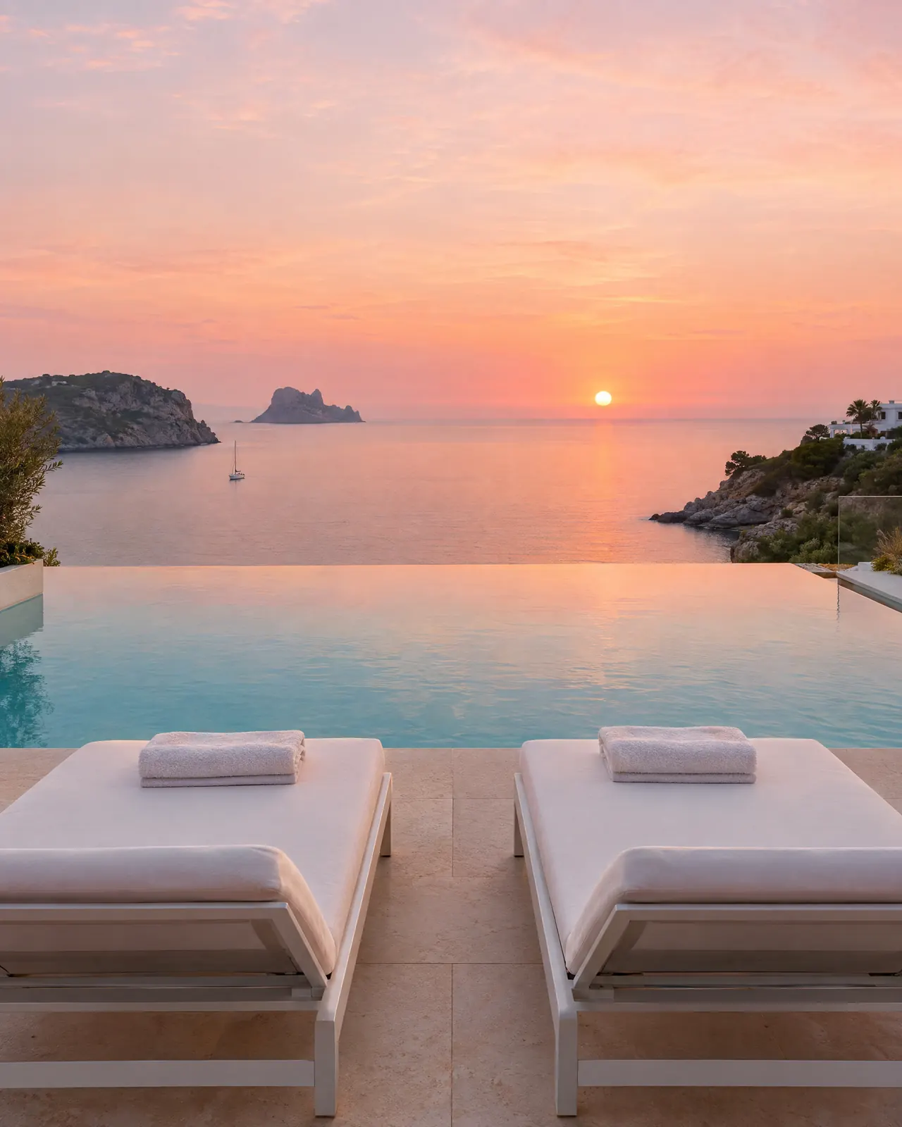 Infinity pool with two loungers facing Es Vedrà