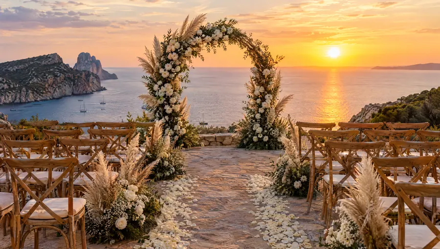 Ceremonia en el acantilado al atardecer · imagen concepto Grow Ibiza