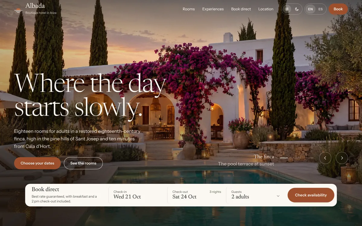 Captura de la web concepto Albada Hotel
