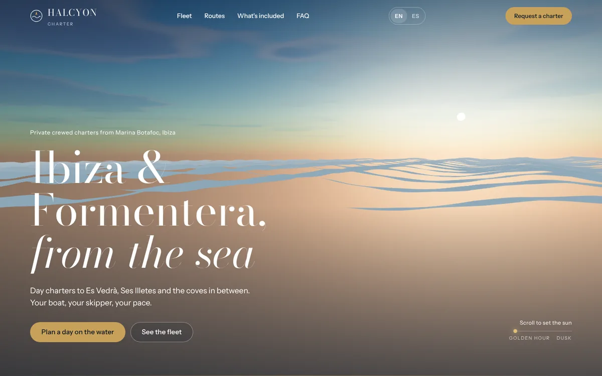 Captura de la web concepto Halcyon Charter