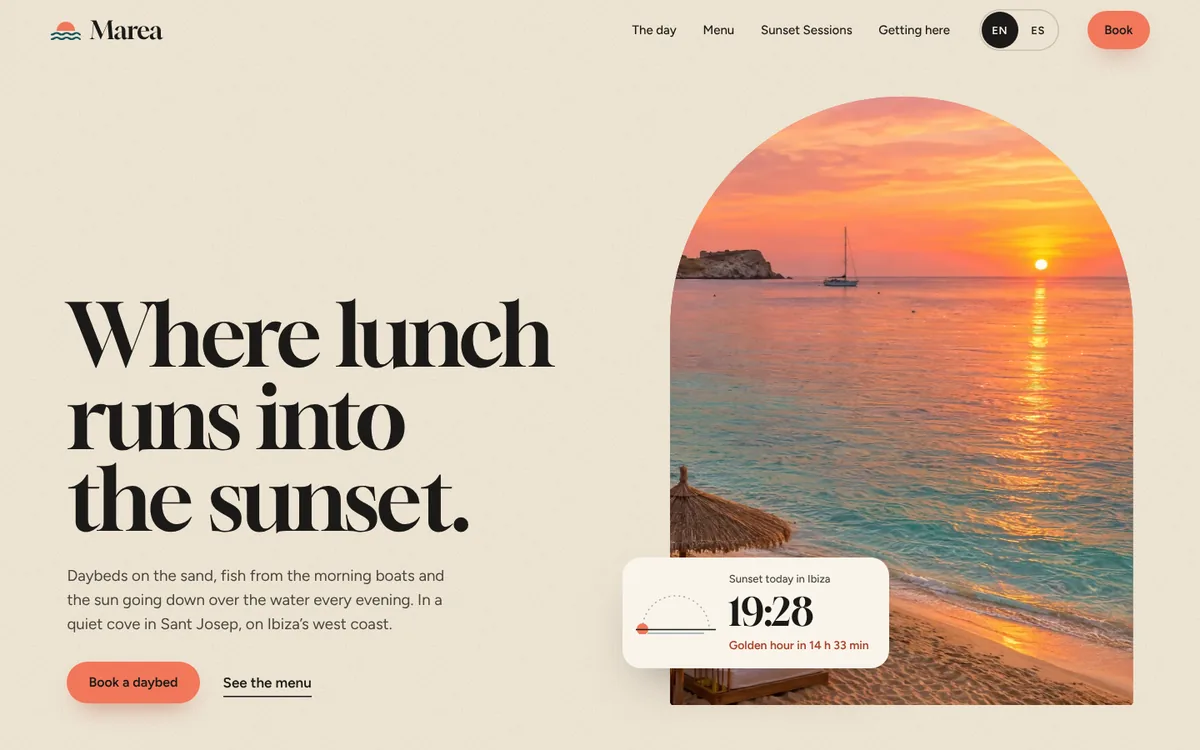 Captura de la web concepto Marea Beach Club